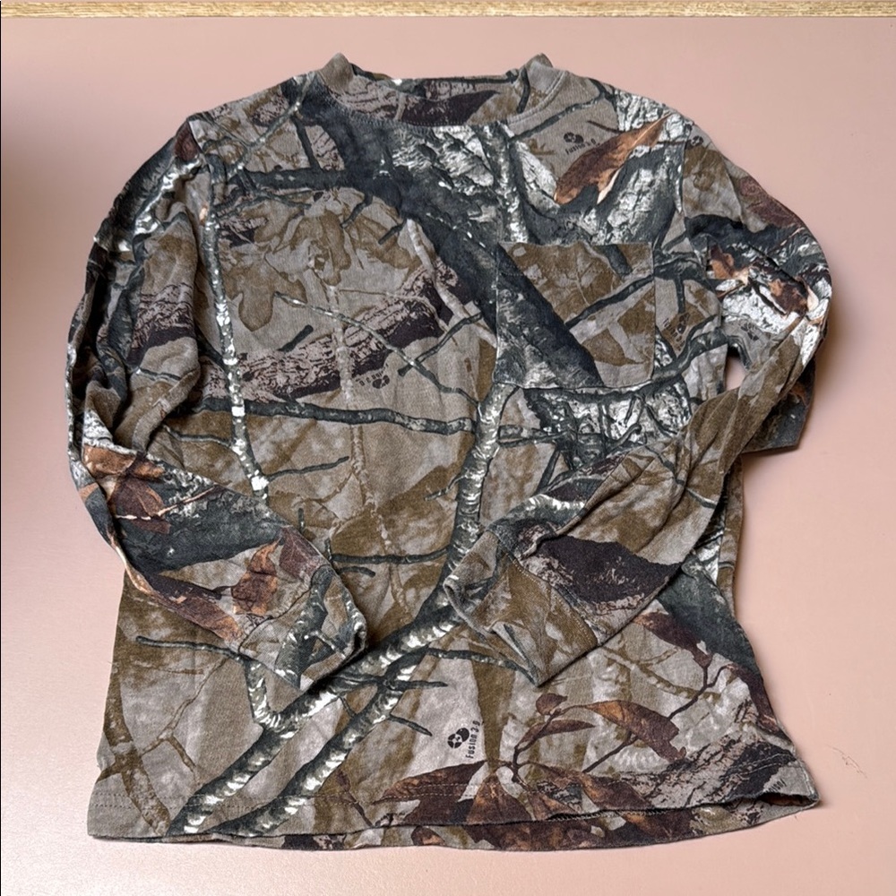 Brown and Green Camouflage Long Sleeve Tee for Outdoor Wear
